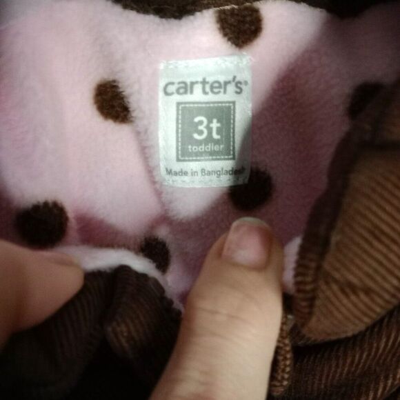 Carter's Puffer Vest Cotton Corduroy Fleece Lined Slvelss Coat Jacket Toddler 3T - Picture 5 of 5